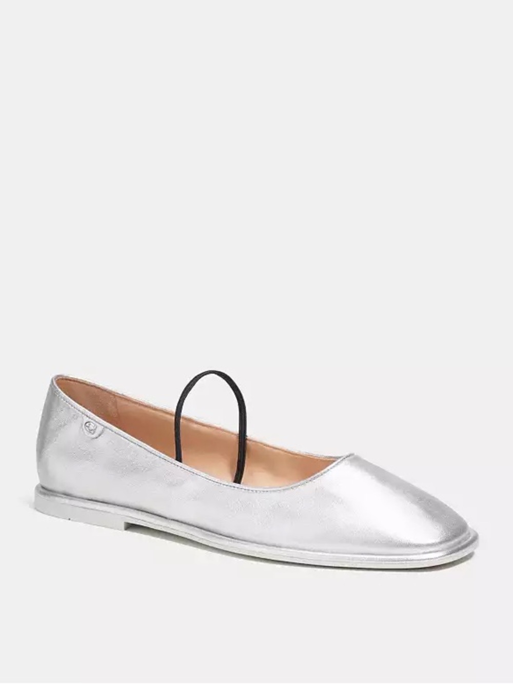 COACH Metallic Silver Leather Square Toe Ballet Flats